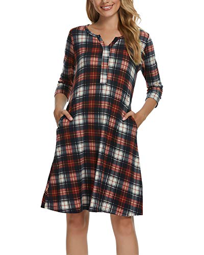 MINTLIMIT Damen Nachthemd Nachtwäsche 3/4 Arm Nachtkleid Sleepshirt Plaid S von MINTLIMIT