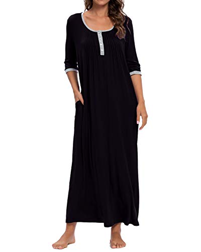 MINTLIMIT Damen Nachthemd Pyjama Negligee Henley Rundhals Nachtkleid Schlafshirt Halbarme Schlafanzüge (Schwarz,Größe M) von MINTLIMIT