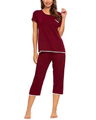 MINTLIMIT Damen Nachtwäsche Top und Hosen Zweiteilig Sleepwear Pyjama Set Schlafanzug Negligee (Weinrot,Größe XL) von MINTLIMIT