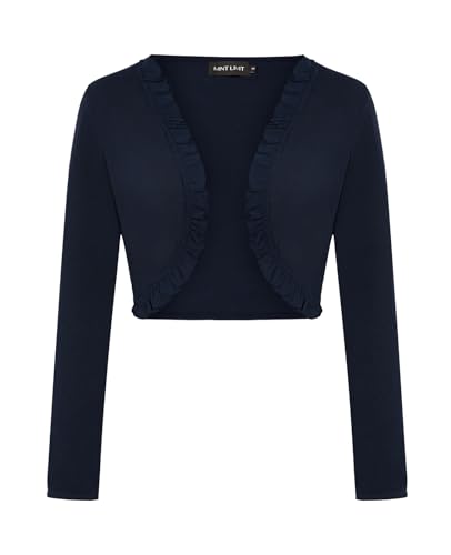 MINTLIMIT Damen Offene Vorne Strickjacke Kurz Strick Cardigan Langarm Sweater Elegant Casual Boleroshrug (Marine L) von MINTLIMIT