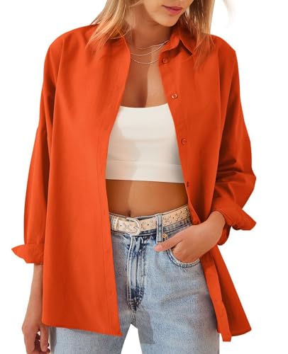 MINTLIMIT Damen Oversize Button Down Shirt Casual Langarm Blusen Top für Frauen 2023 S-2XL, 65_Orange, S von MINTLIMIT