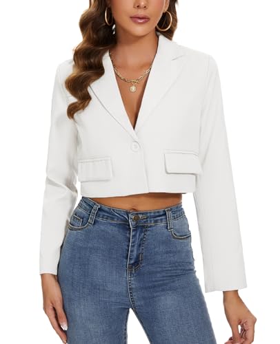 MINTLIMIT Damen Pailletten Jacken Langarm Cardigan Sparkly Bolero Shrug Open Front Cardigans Glitter Cropped Shrugs Fully Lined Top, Wh-White, M von MINTLIMIT