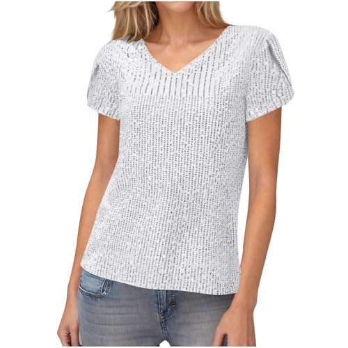 MINTLIMIT Damen Pailletten Kurzarm Glitzer Shirt V-Ausschnitt Bluse Party Cocktail Oberteile von MINTLIMIT