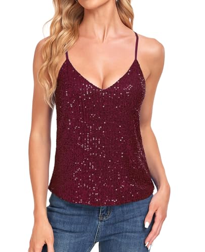 MINTLIMIT Damen Pailletten Oberteil Ärmellos Glitzer Shirt V-Ausschnitt Camisole Bluse Party Cocktail Oberteile von MINTLIMIT