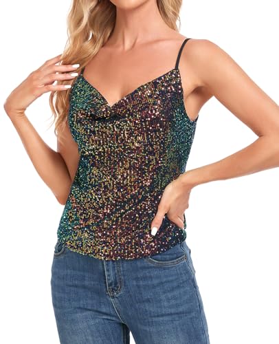 MINTLIMIT Damen Pailletten Tops Ärmellos Funkeln Tank Camisole Tops Club Party Cocktail Weste Shirt Bluse, 330_black Green, X-Large von MINTLIMIT