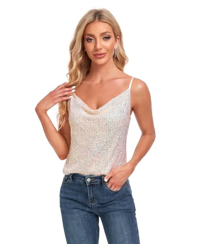 MINTLIMIT Damen Pailletten Tops Ärmellos Funkeln Tank Camisole Tops Club Party Cocktail Weste Shirt Bluse, 330_green, Small von MINTLIMIT