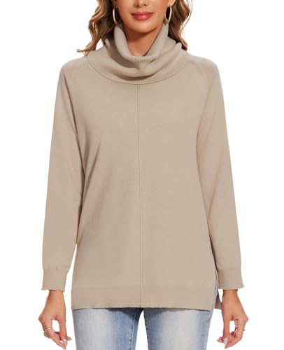 MINTLIMIT Damen Pullover Rollkragen Oversize Strickpullover Casual Sweater Langarm Elastisch Sweatshirts (Beige XXL) von MINTLIMIT