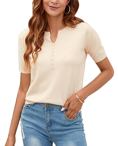 MINTLIMIT Damen Pullover Sommer Frühling Casual Kurze Ärmel V-Ausschnitt Loser Pullover Strick Herbst Pullover Tops von MINTLIMIT