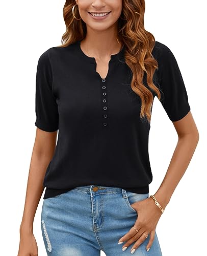 MINTLIMIT Damen Pullover Sommer Frühling Casual Kurze Ärmel V-Ausschnitt Loser Pullover Strick Herbst Pullover Tops MINTLIMIT Damen Pullover Sommer Frühling Casual Kurze Ärmel V-Ausschnitt Loser Pullover Strick Herbst Pullover Tops von MINTLIMIT