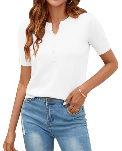 Damen Strickpullover Sommer Frühling Casual V-Ausschnitt Kurze Ärmel Knitted Stretch Sweater Shirt von MINTLIMIT