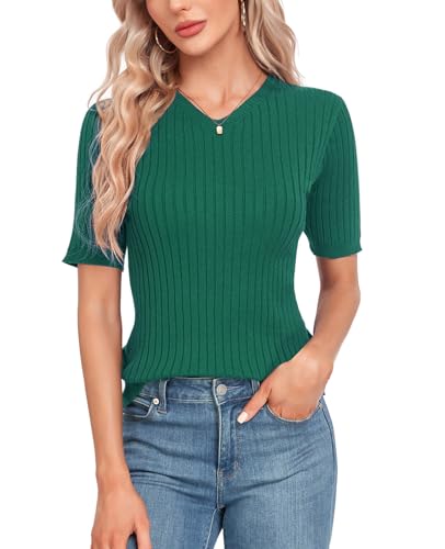 MINTLIMIT Damen Pullover Sommer Frühling Casual Kurze Ärmel V-Ausschnitt Loser Pullover Strick Herbst Pullover Tops von MINTLIMIT