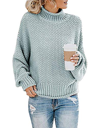 MINTLIMIT Damen Pullover lose Pullis Langarm Oberteil Rollkragen Outwear Winter Frühling,GN-Mintgrün,XL von MINTLIMIT