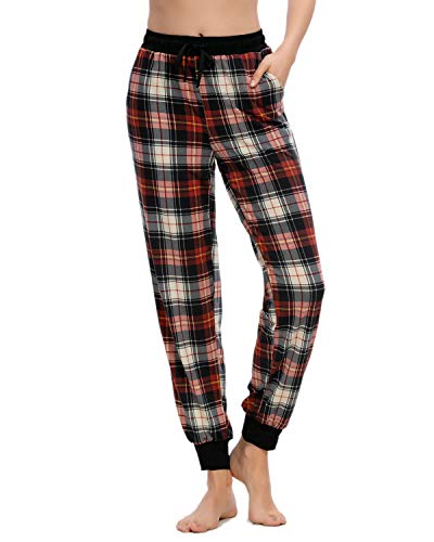 MINTLIMIT Damen Relax Jerseyhose Lang Pyjamaunterteil Sporthose für Sport,Jogging (Karierte Schwarz Rot,Größe XL) von MINTLIMIT
