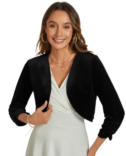 MINTLIMIT Damen Samt Bolero Kurz 3/4 Ärmel Strickjacke Kurze Jacke Schrug Cardigan Elegant Boleroshrug Jacke für Abendkleid von MINTLIMIT
