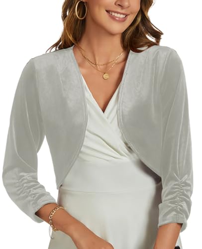 MINTLIMIT Damen Samt Bolero Kurz 3/4 Ärmel Strickjacke Kurze Jacke Schrug Cardigan Elegant Boleroshrug Jacke für Abendkleid von MINTLIMIT