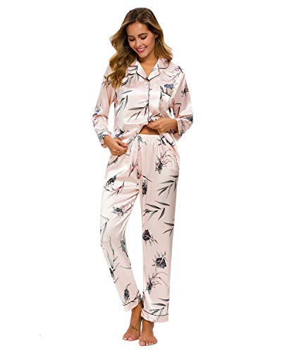 MINTLIMIT Damen Schlafanzug Zweiteiliger Lang/Kurzarm Tops & Hosen Satin/Baumwolle Ladies Pyjama Set Loungewear Sleepwear Weich Nachtwäsche Hausanzug für Frauen von MINTLIMIT