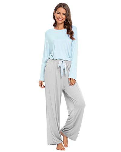 MINTLIMIT Damen Schlafanzug Zweiteiliger Lang Set-Kurz Set Sommer Baumwolle Lose Tops & Hosen Pyjama Set XL=EU 48-50 #5414_blau von MINTLIMIT