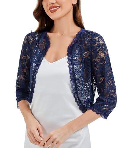 MINTLIMIT Damen Spitze Bolerojacke Kurzarm Elegant Offene Strickjacke 3/4 Ärmel Leicht Einfarbig von MINTLIMIT