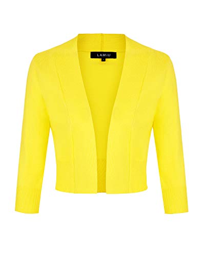 MINTLIMIT Damen Elegant Bolero V-Ausschnitt Kurz-Strickweste 3/4 Ärmel Strickjacke Bolerojacke Schulterjacke Gelb XXL von MINTLIMIT