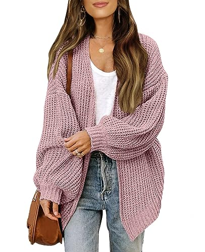 MINTLIMIT Damen Strickjacke Grobstrick Cardigan Open Front Strickcardigan Lang Elegant Sweater (R-Pink M) von MINTLIMIT