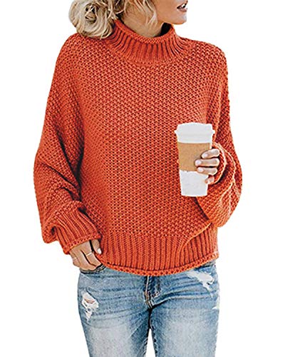 MINTLIMIT Damen Strickpullover Langarm Grobstrick Rollkragenpullover Winter Outwear,R-Orange,S von MINTLIMIT