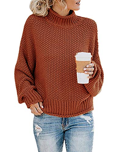 MINTLIMIT Damen Strickpullover Langarm Grobstrick Rollkragenpullover Winter Outwear,R-Ziegelrot,S von MINTLIMIT