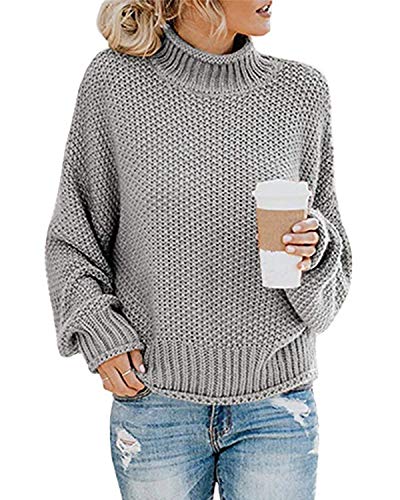 MINTLIMIT Damen Strickpullover Langarm Grobstrick Rollkragenpullover Winter Outwear （Grau M） von MINTLIMIT