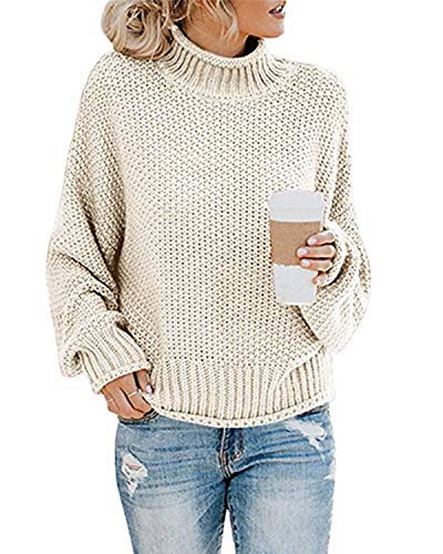 MINTLIMIT Damen Strickpullover Langarm Grobstrick Rollkragenpullover Winter Outwear Beige S von MINTLIMIT