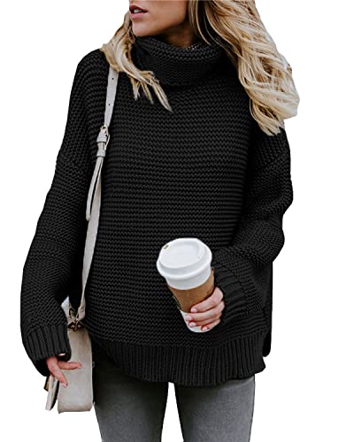 MINTLIMIT Damen Strickpullover Langarm Grobstrick Rollkragenpullover Winter Outwear Hoher Hals,Schwarz,S von MINTLIMIT