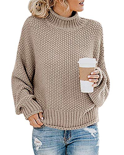 MINTLIMIT Damen Strickpullover Langarm Grobstrick Rollkragenpullover Winter Outwear Khaki XL von MINTLIMIT