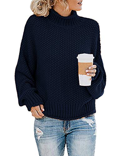 MINTLIMIT Damen Strickpullover Langarm Grobstrick Rollkragenpullover Winter Outwear Marine L von MINTLIMIT