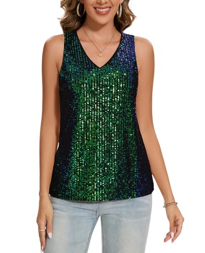 MINTLIMIT Damen Tank Top Lang Glitzer Pailletten Tunika Ärmellos Bluse Casual Oberteil (Grün S) von MINTLIMIT