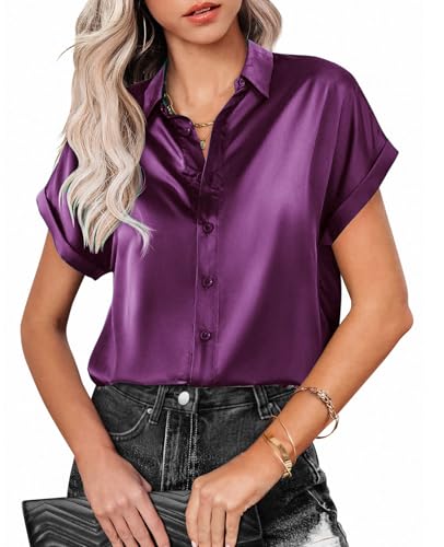 MINTLIMIT Damen-Satin-Hemdbluse, kurzärmelig, Knopfleiste, Seidenbluse, lässig, Damen, Büro, Tops, Lila, 482 # Violett, M MINTLIMIT Damen-Satin-Hemdbluse, kurzärmelig, Knopfleiste, Seidenbluse, lässig, Damen, Büro, Tops, Lila, 482 # Violett, M von MINTLIMIT