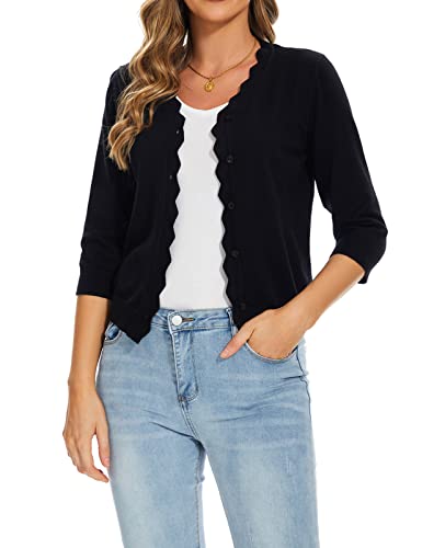MINTLIMIT Dünne Strickjacke Damen Casual Cardigan V-Ausschnitt Sweater 3/4 Ärmel Frühling EU 40 42 (B-Schwarz M) von MINTLIMIT