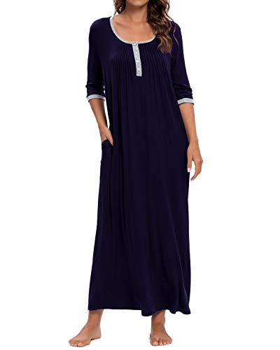 MINTLIMIT Hochwertiges Luftiges Viskose-Negligee Nachthemd Sleepshirt 3/4 Henley Rundhals, S, Marine von MINTLIMIT