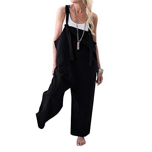 MINTLIMIT Jumpsuit Damen Latzhosen Linen Sommer Overall Ärmellos Baggy Spielanzug Breites Bein Hosen (Schwarz, M) von MINTLIMIT