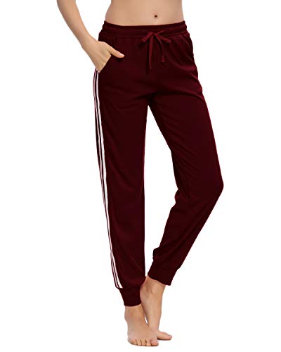 MINTLIMIT Karierte Pyjamahose Schlafhose Bottoms mit Elastischer Taille Freizeithose für Frauen (Weinrot,Größe XXL) von MINTLIMIT