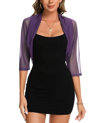 MINTLIMIT Kurz Bolero Damen Sheer Mesh Strickjacke Offene Vorne Cardigan Lässige Boleroshrug (Violett S) von MINTLIMIT