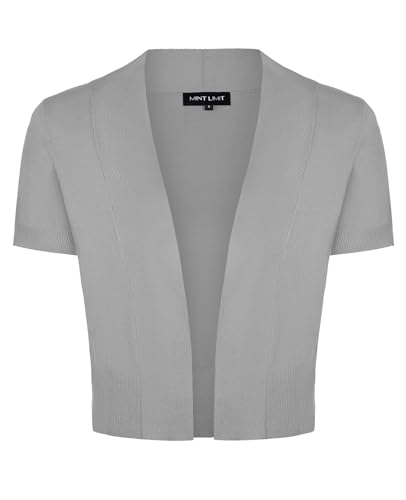 MINTLIMIT Kurzarm Strickjacken Vintage Kurzarm Bolero Open Knit Cardigan Top (Hellgrau XL) von MINTLIMIT