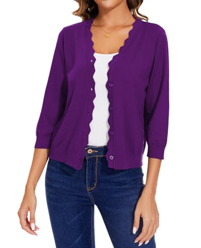 MINTLIMIT Kurze Strickjacke Damen Casual Cardigan V-Ausschnitt Sweater Langarm Cardigan-noos (Dunkelviolett XL) von MINTLIMIT