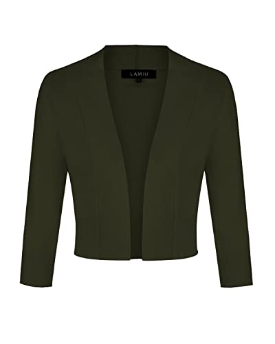 MINTLIMIT Ladies Elegant Bolero V-Ausschnitt Kurz-Strickweste 3/4 Ärmel Strickjacke Bolerojacke Schulterjacke,Armeegrün,XXL von MINTLIMIT