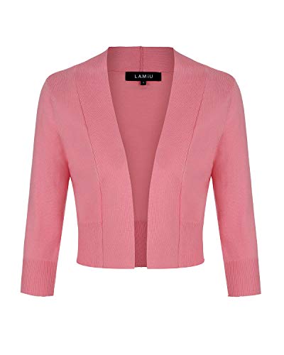 MINTLIMIT Damen Elegant Bolero V-Ausschnitt Kurz-Strickweste 3/4 Ärmel Strickjacke Bolerojacke Schulterjacke Pink XXL von MINTLIMIT