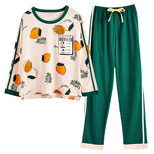 MINTLIMIT Mädchen Schlafanzug, Lang Zweiteilige Nachtwäsche Hausanzug Sleepwear aus Baumwolle Langarm Hose # 0019 Grün XL von MINTLIMIT