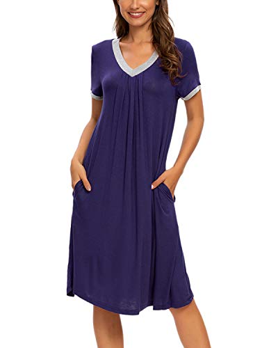 MINTLIMIT Nachthemd Damen Kurzarm Einfarbig Sleepshirt Kurz Sleepkleid Einteiler Nachtwäsche Nachtkleid (Königsblau,Größe XL) von MINTLIMIT