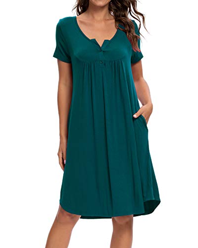 MINTLIMIT Nachthemd Damen Kurzarm Schlafkleid Einteiliger Schlafanzug Nachtkleid Retro-Stil Kleid Sleepshirt, S, Blau von MINTLIMIT