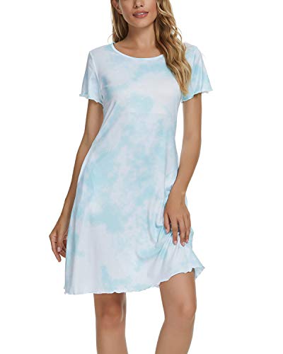 MINTLIMIT Nachthemd Damen Kurzarm Stillnachthemd Umstandskleid Baumwolle für Sommer Herbst (Tie Dye-2, XL) von MINTLIMIT