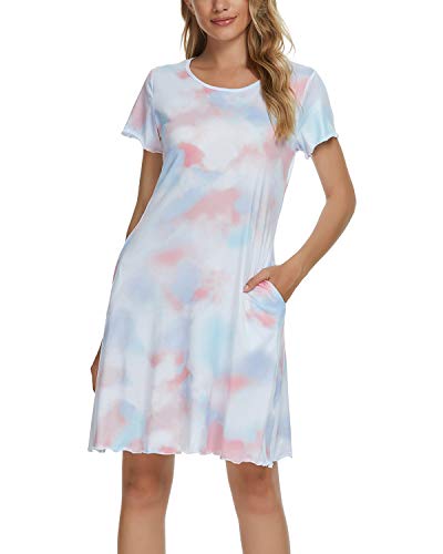 MINTLIMIT Nachthemd Damen Kurzarm Stillnachthemd Umstandskleid Baumwolle für Sommer Herbst (Tie Dye-3, XL) von MINTLIMIT