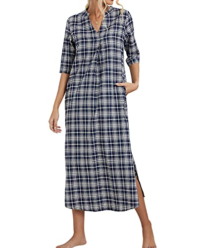 MINTLIMIT Nachthemd Damen Nachtwäsche Baumwolle Lange Herbst Negligee S-XXL Sleepshirt,Blau,L von MINTLIMIT