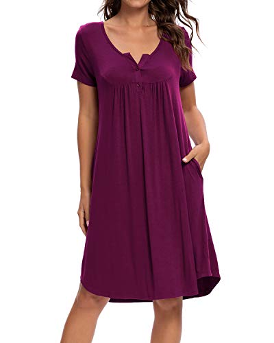 MINTLIMIT Nachthemd Damen Schlafshirt Nachtkleid Kurzarm Sleepshirt für Frauen, S, Purple von MINTLIMIT