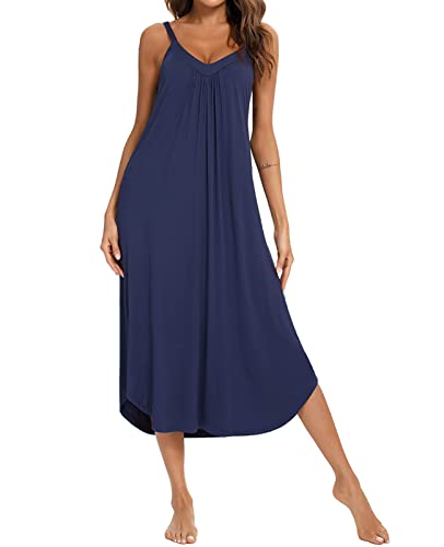 MINTLIMIT Nachthemd Damen Sexy Negligee Nachtwäsche Ärmellos Sleepwear für Frauen Mädchen Sommer,Lang-Marine,M von MINTLIMIT